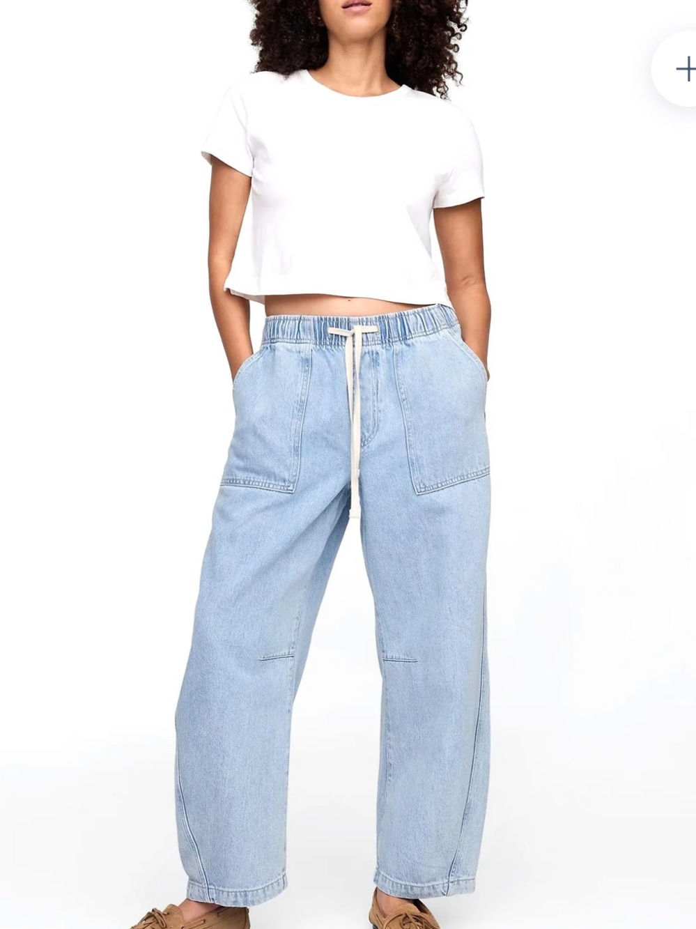 Gap Mid-Rise Supersoft Pull-On Barrel Drawstring Jeans BoHo Beachy XS